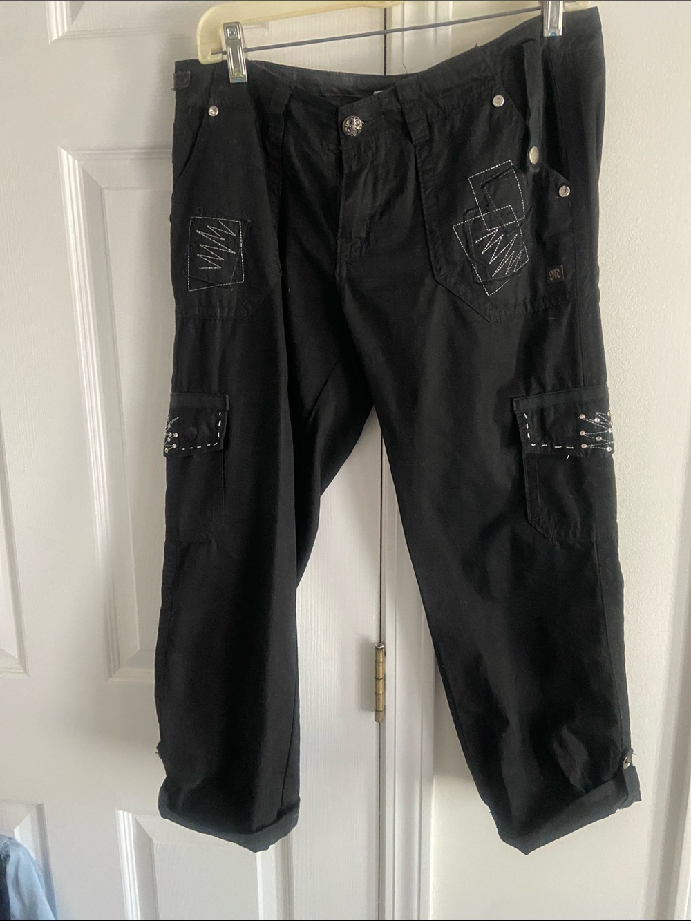 Miss Me Black Cargo Pants with Contrast Stitching